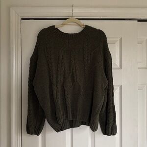 Time and Tru Cable Knit Sweater - Dark Olive